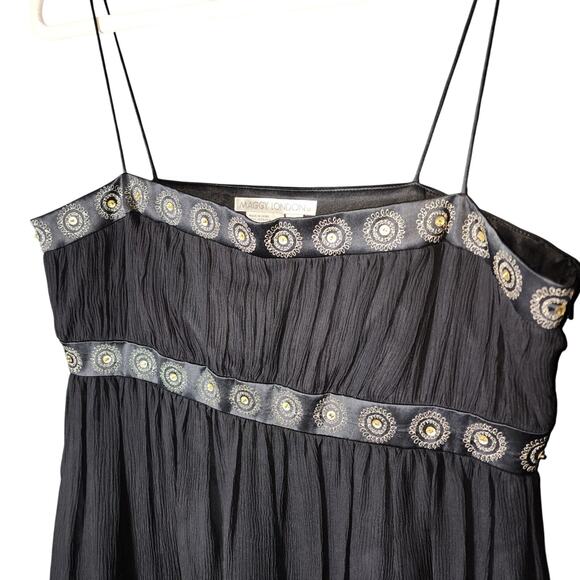 VTG Y2K Maggy London 14 Black Silk Thin Strap Babydoll Embroidered Sequin Dress - Picture 3 of 6